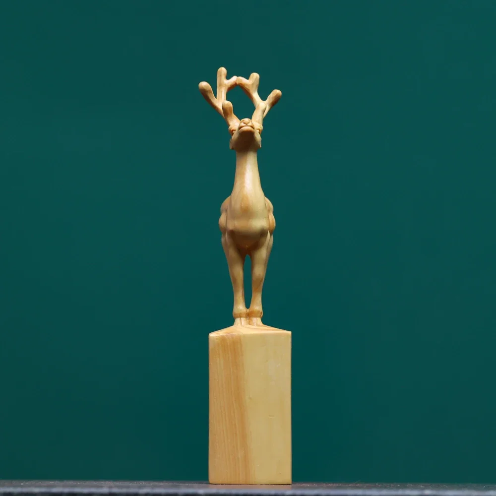 تمثال غزال منحوت من خشب البقس "نسب رسمي وسخري عالي" - تمثال حيوان ميمون مع قاعدة ختم