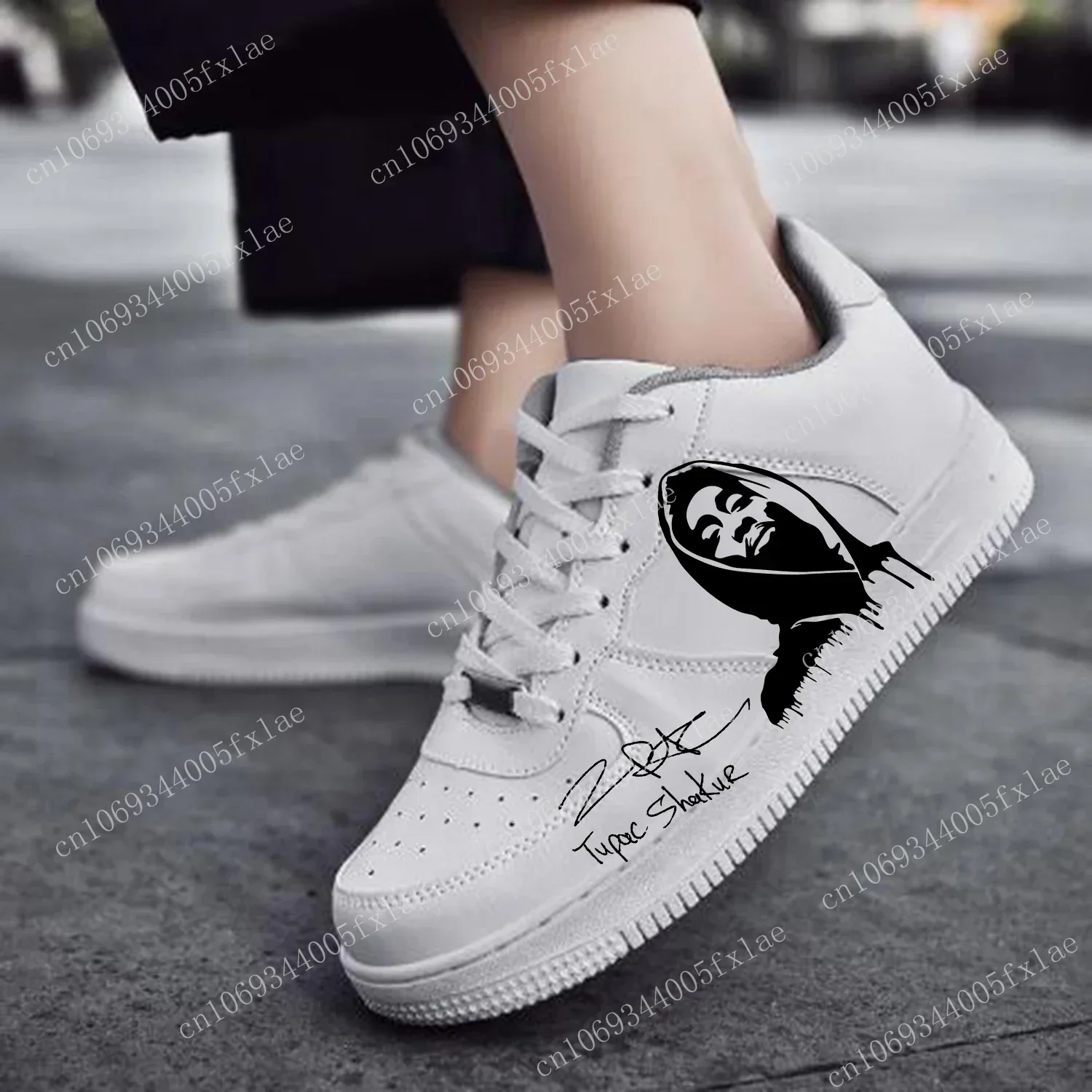 Zapatillas deportivas de baloncesto para hombre y mujer, zapatos planos de alta calidad, malla con cordones, hechos a medida, 2Pac Rapper Tupac AF