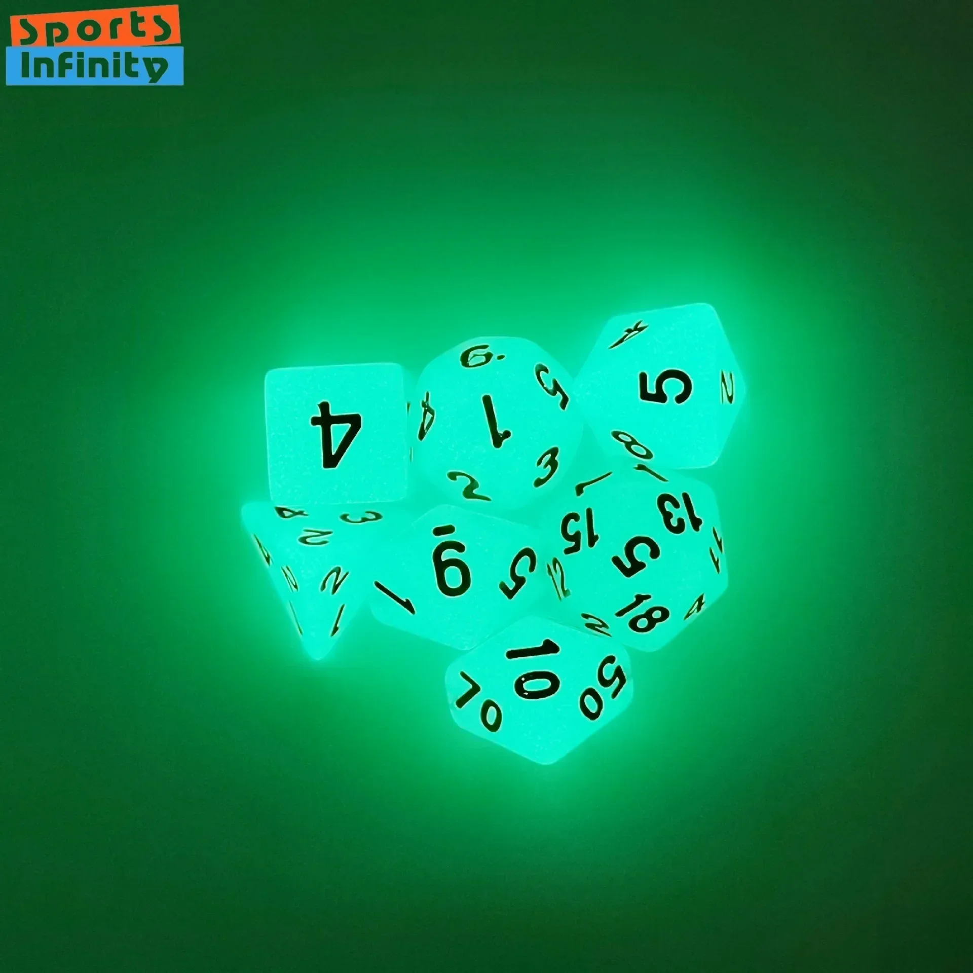 ชุดลูกเต๋าเรืองแสงจำนวน7ชิ้นชุดลูกเต๋าตัวเลข DND 16มม. สำหรับ DND TRPG RPG D20 D12 D10 D8 D6 D4เกมกระดานโต๊ะชุดลูกเต๋า DND