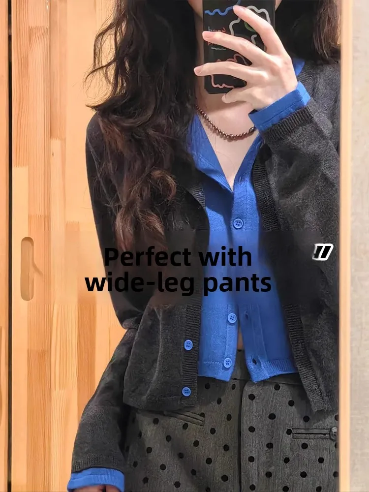 

Color Block Knitted Sweater Coat Women's Winter Lazy Soft Retro Spring Autumn Top Inner Match Button Design Casual Style