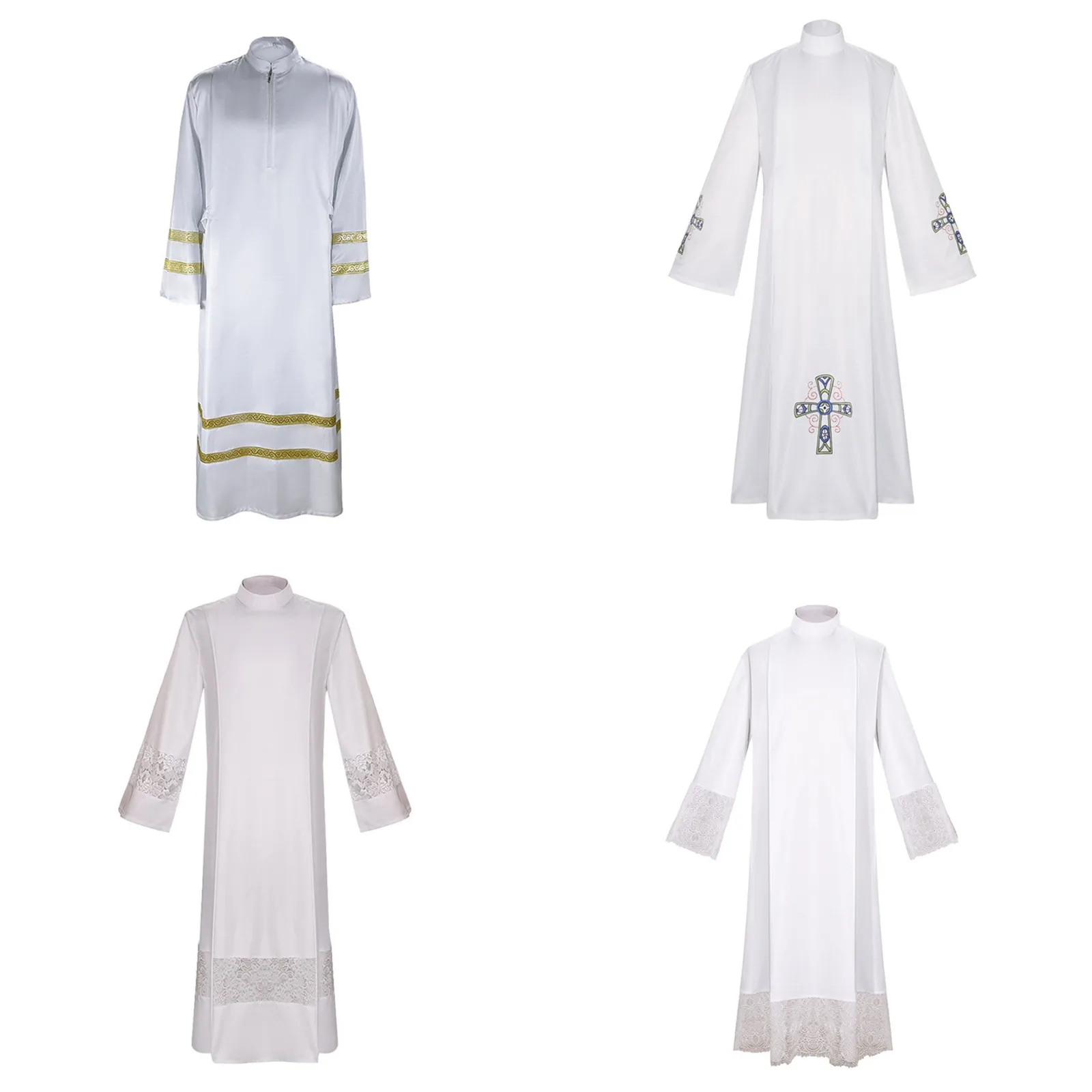 Bata de sacerdote blanco para hombres, disfraces medievales de Cosplay, Halloween, Navidad, escenario de fiesta, iglesia católica