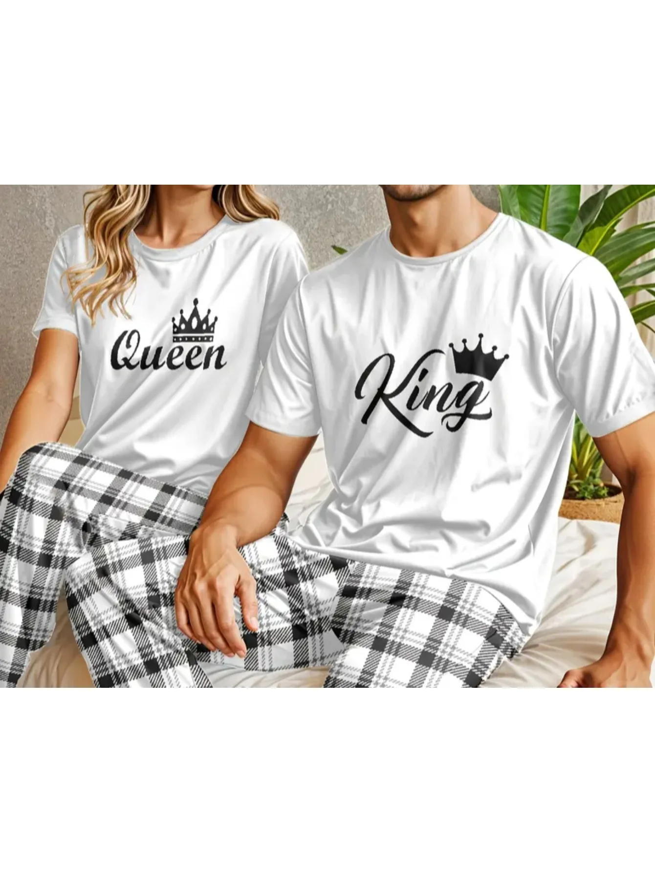 

1 шт., футболки для пар, одинаковые комплекты для пар, футболки с принтом короны короля и королевы, 100 хлопок, классический круглый вырез, короткий рукав