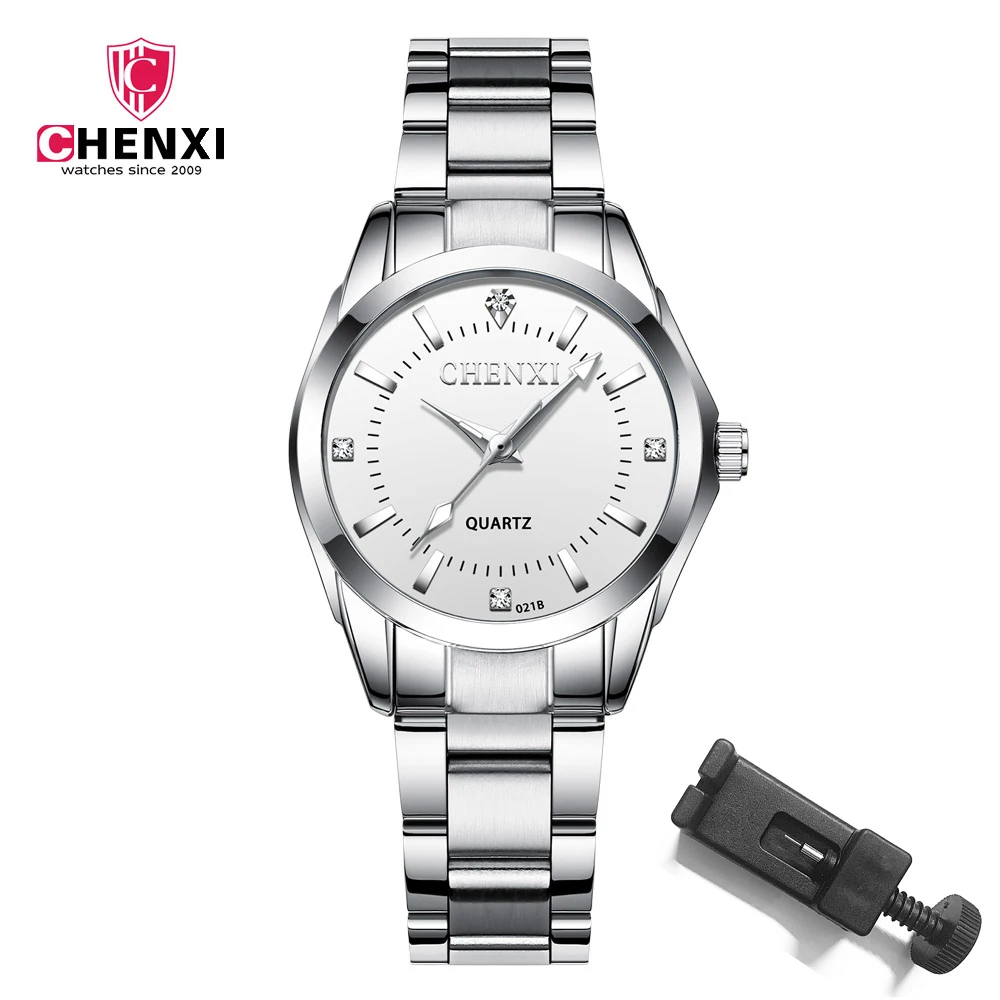 CHENXI-Montre-bracelet à quartz en acier inoxydable pour femme, horloge argentée, montre étanche pour femme, mode