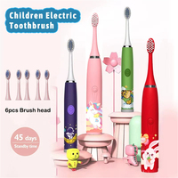 Electric Sonic Kids Toothbrush Cartoon Smart Ultrasonic Whitening With 6 pcs Replacement. IPX7 soft hair