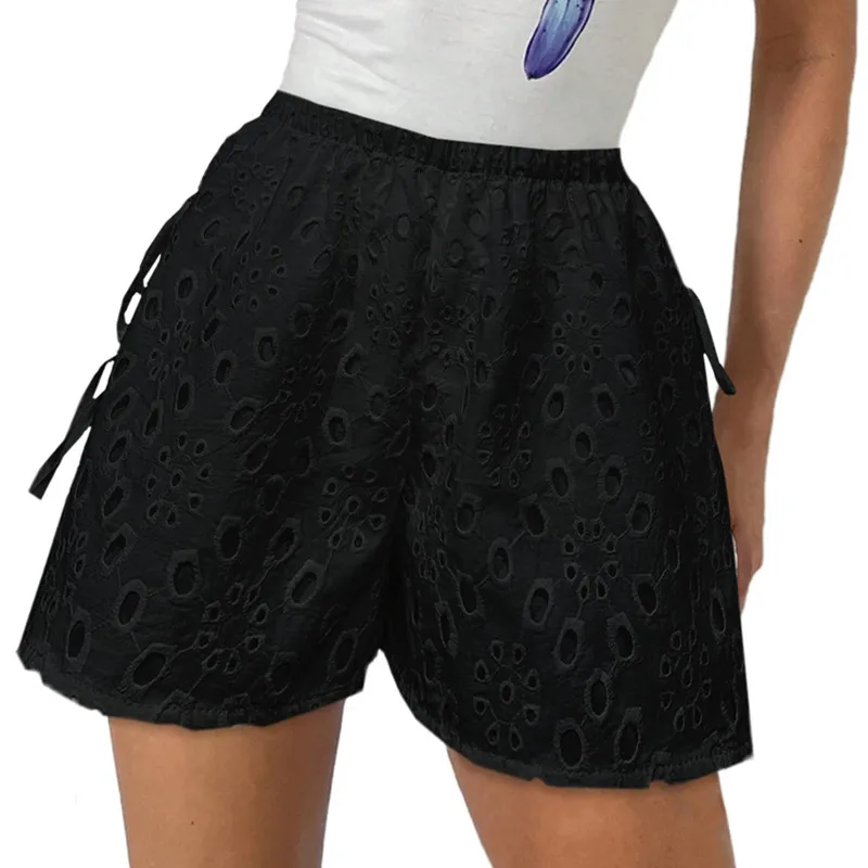 Y2K-pantalones cortos calados de algodón para mujer, Shorts cortos de cintura alta con tirantes sexys estéticos, novedad de verano