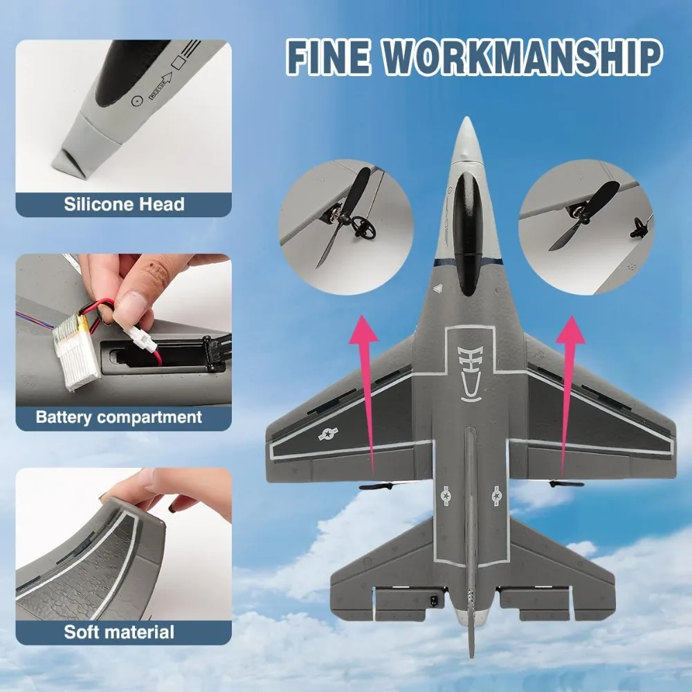 Aereo RC a 3 canali stile F16 per adulti con giroscopio a 6 assi e controllo da 2,4 GHz