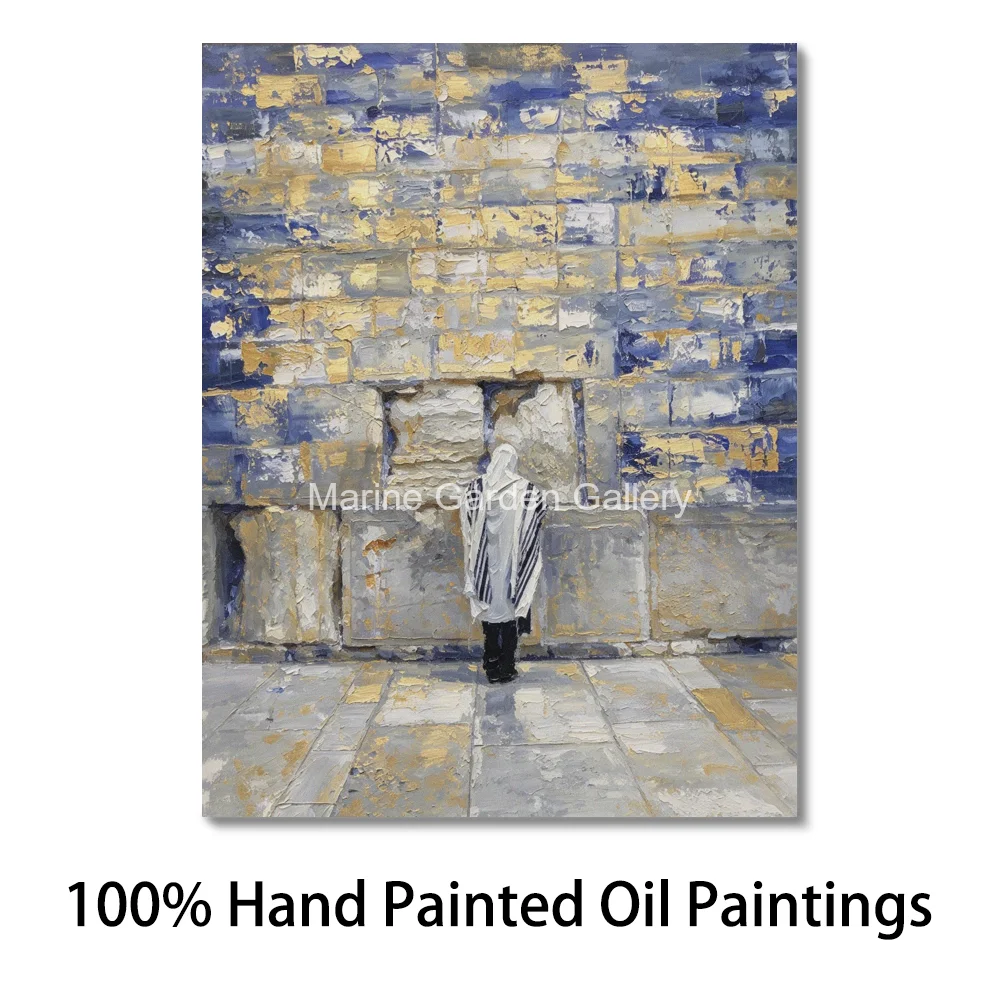 Large Modern Textured Oil Painting Jews Man in Prayer Shawl Hand Painted Jewish Canvas Art for Living Room Judaica Home Decor