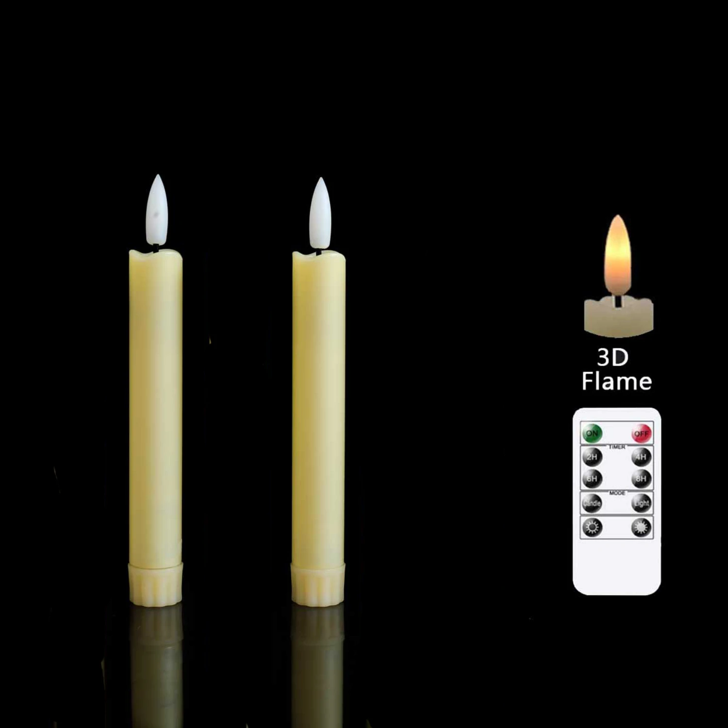 Elegant Set of 2 Beige and Black Remote Control LED Taper Decorative Candles for Wedding - Beautiful Battery Powered Electronic