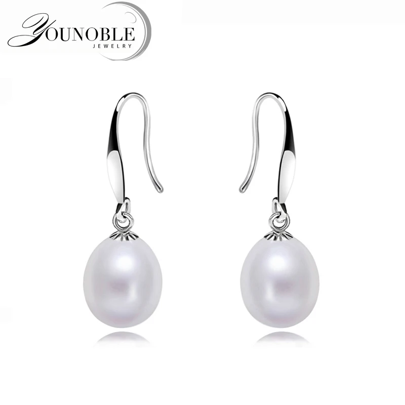 Real natural pearl earrings for women 925 silver white freshwater pearl drop earring