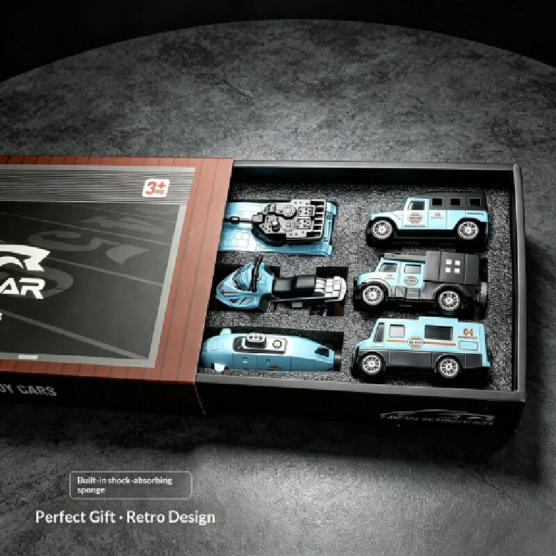 Gulf Vintage Alloy Pull Back Car Model Set Metal Diecast Vehicles Collection Gift Box For Home Decor Display Hobby Enthusiasts