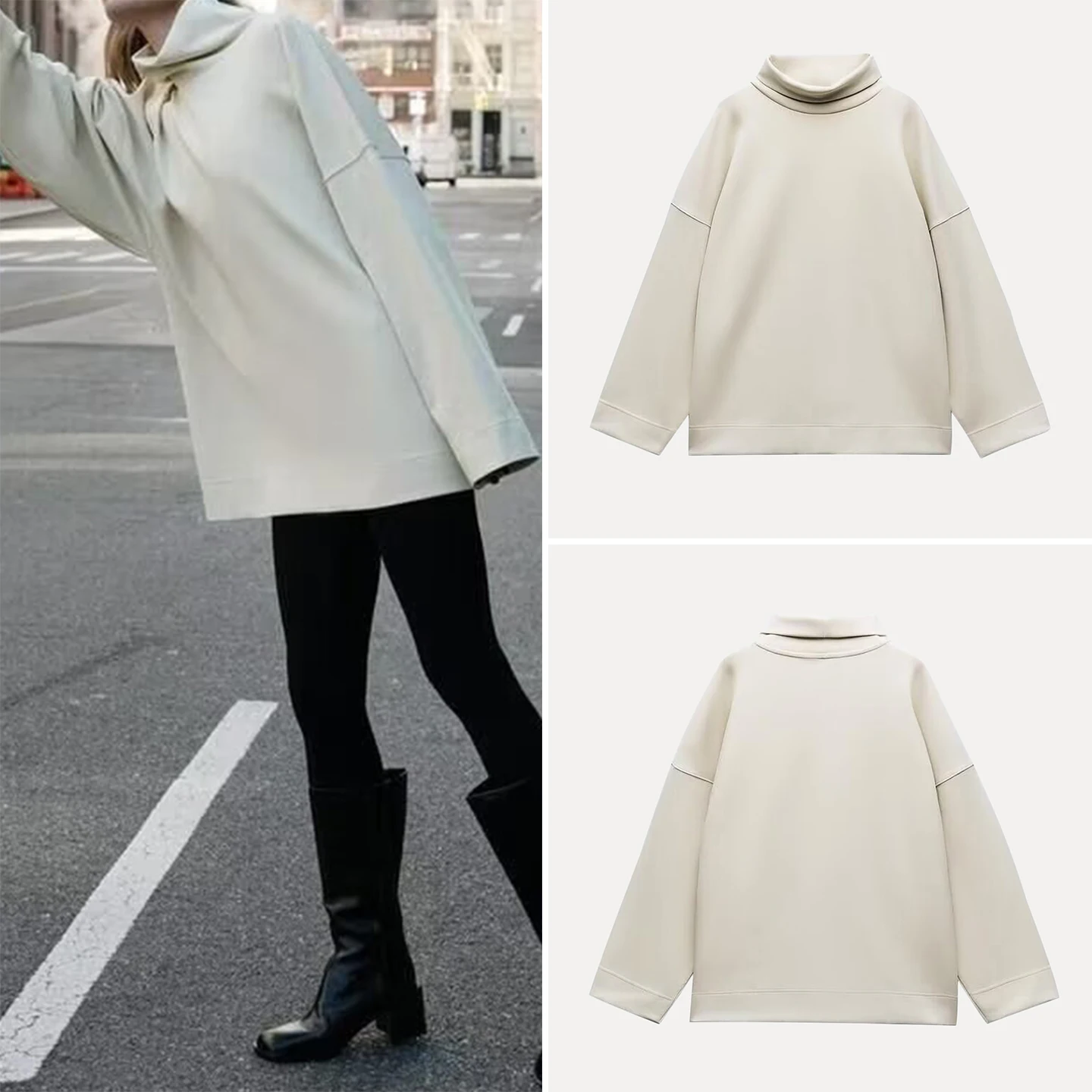 

Loose Fit High Ne Ribbed Sport irt Women's Sle Casual Long Sve T-irt Z Brand Autumn 2025 Pure Color