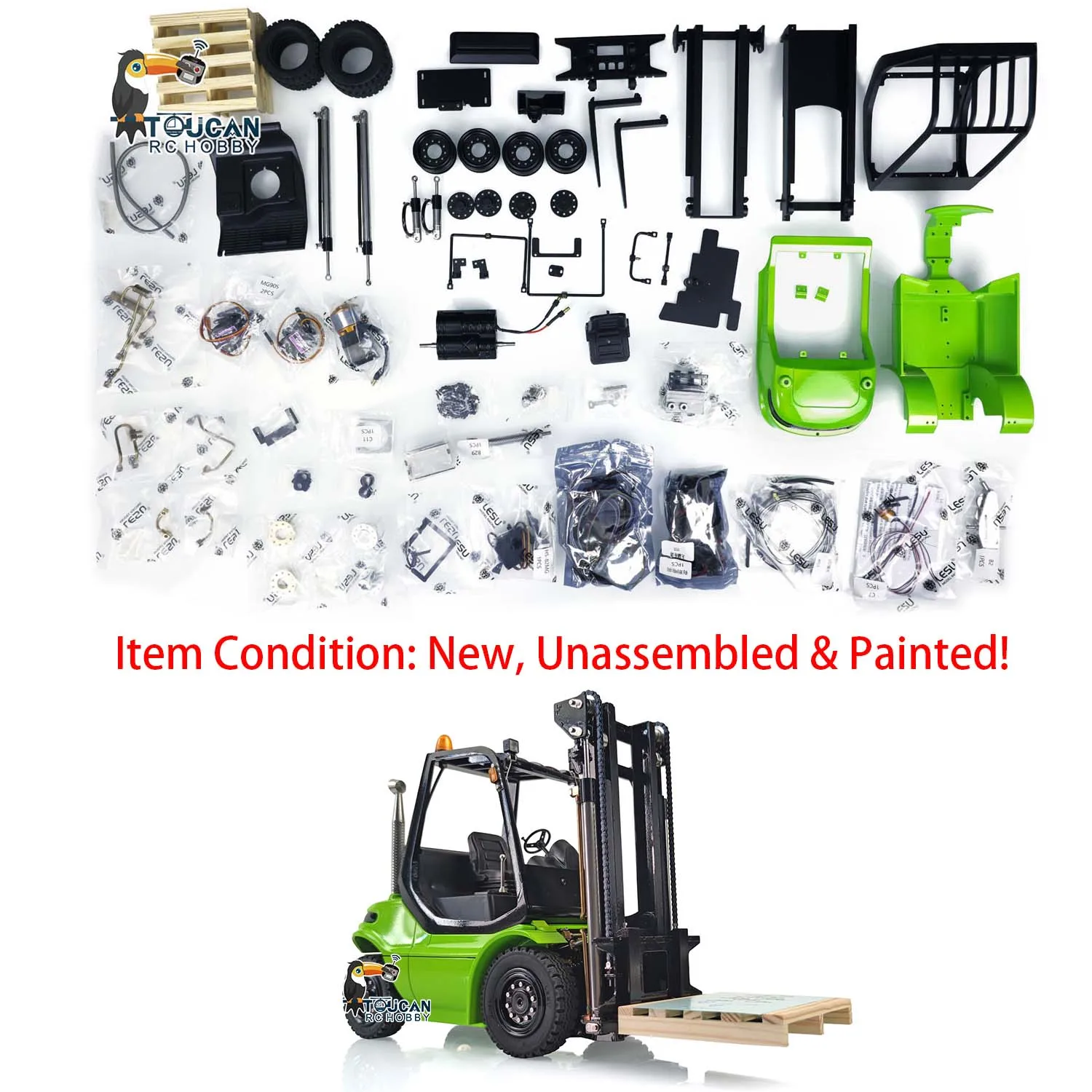 LESU RC 1/14 Hydraulic Forklift Transfer Truck Pump Motor Painted Kits Remoted Model Sound ESC Outdoors Toys for Boys THZH0779