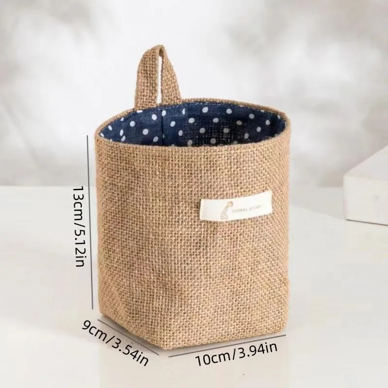 2pcs Wall-Hanging Storage Bags Cotton Linen Storage Basket Foldable Basket Family Organizer Box Decorative Bag (Color as Shown)