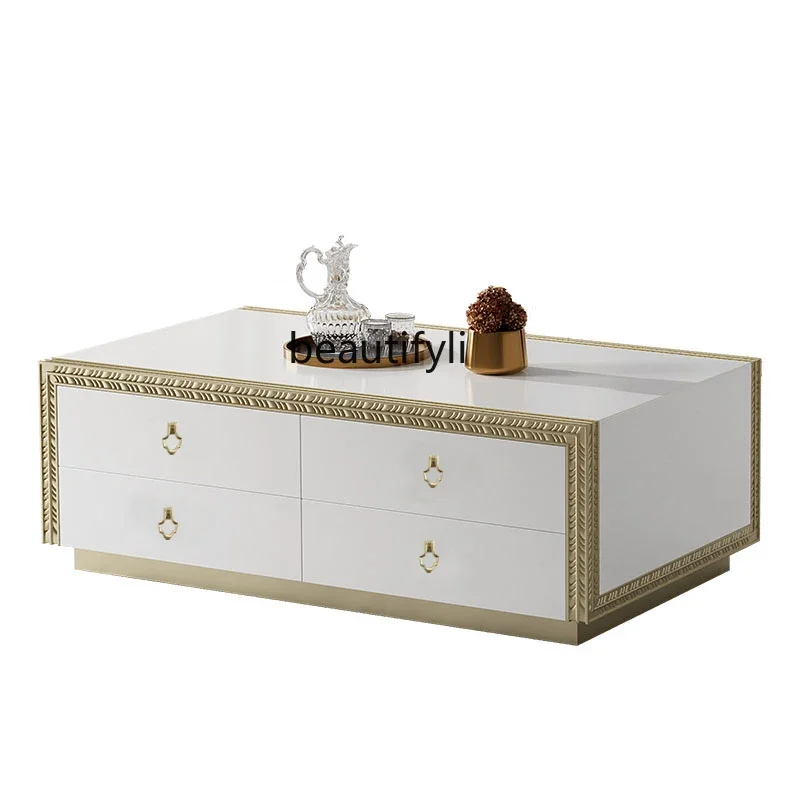 

Italian light luxury coffee table living room small tea table square American tea table TV cabinet combination