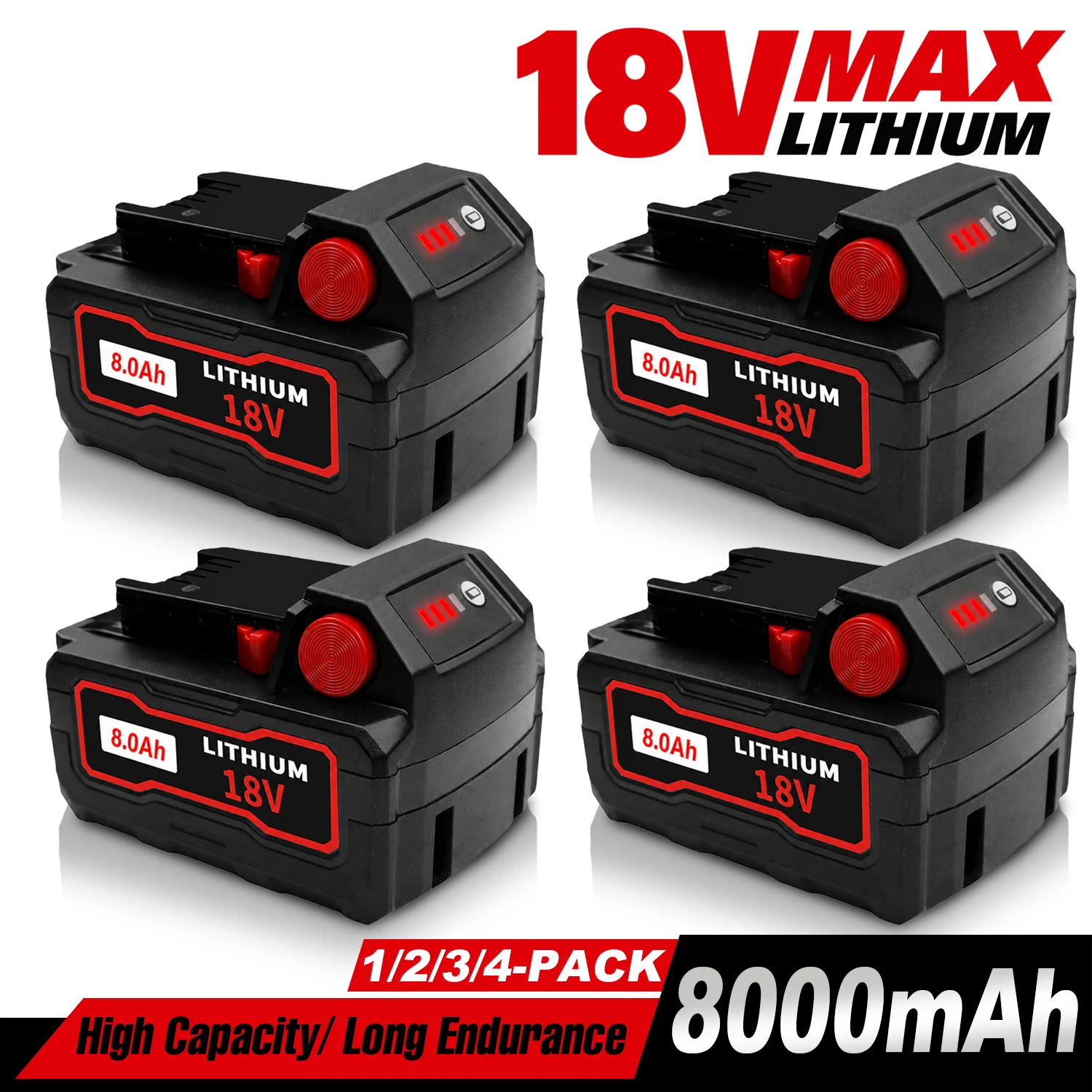 18V 8.0Ah Replacement Battery Pack Li-Ion Rechargeable Battery with LED Indicator High Capacity Long Lasting for Power Tools