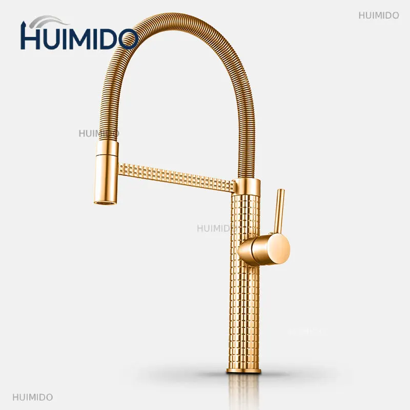 Luxury Kitchen Faucet Gold Brass Faucet for Kitchen Sink Rotatable Drop Down Spring Hot and Cold Water Mixers Tap Accessories