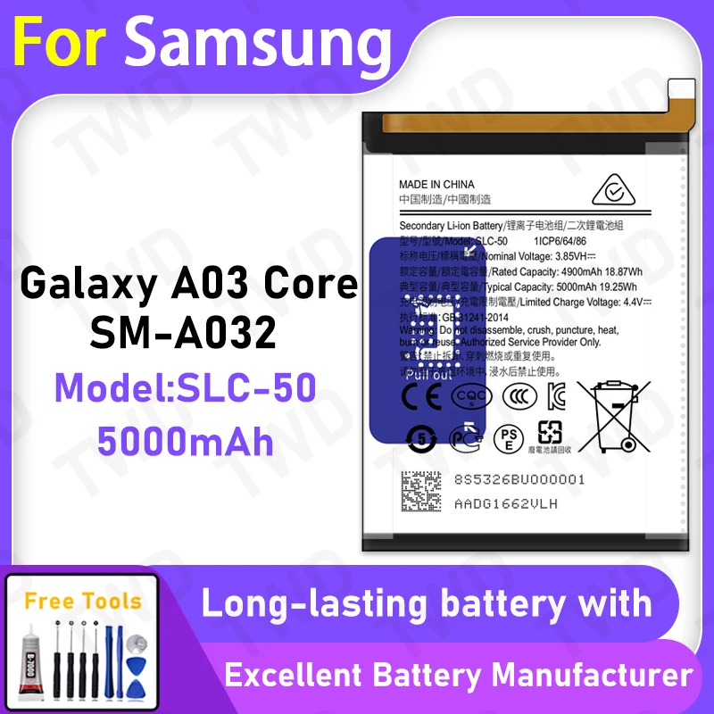 

100% New 5000mAh SLC-50 Battery For Samsung Galaxy A03 Core/SM-A032 Battery Replacement Bateria