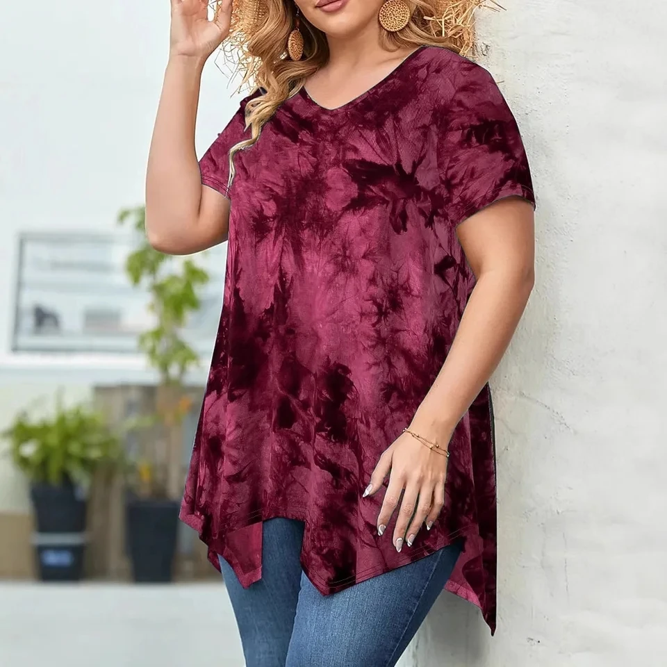 

Round Neck Fashion Printed Short Sleeve Fashion Versatile Loose Large Size Top Women Summer Vacation Versatile Irregular T-Shirt