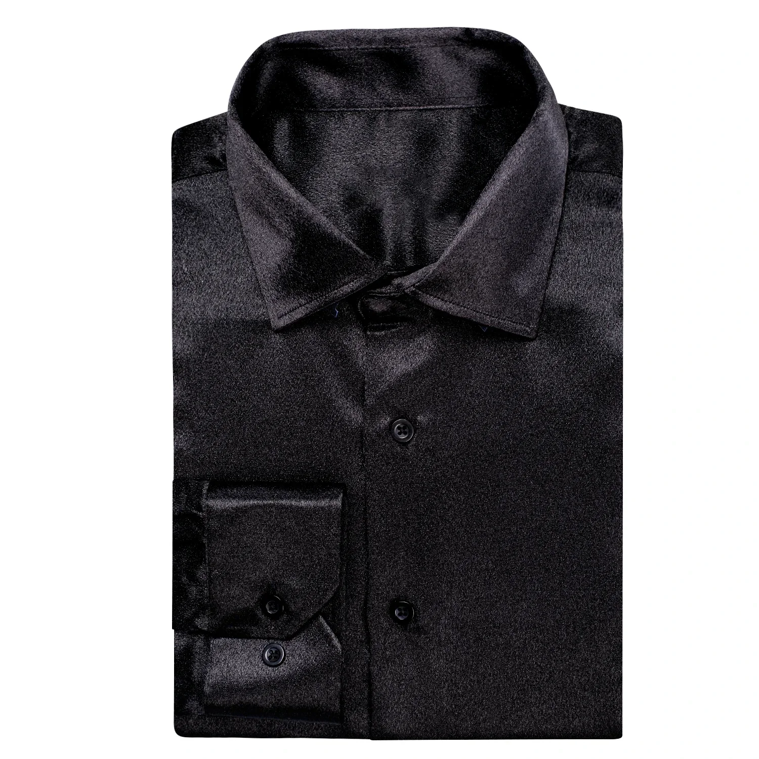 

Black Solid Men's Long Sleeve Plain Satin Silk Dress Shirt Casual Formal Business Blouse Shirt Luxury Design Men Clothing