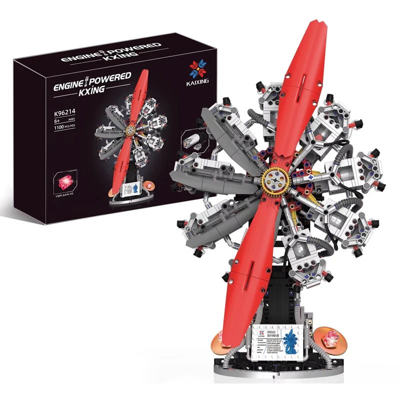 

K96214 Радиальная модель самолета, 1100 шт., легкая версия, 9-цилиндровый строительный комплект с реалистичной механиками для взрослых и подростков