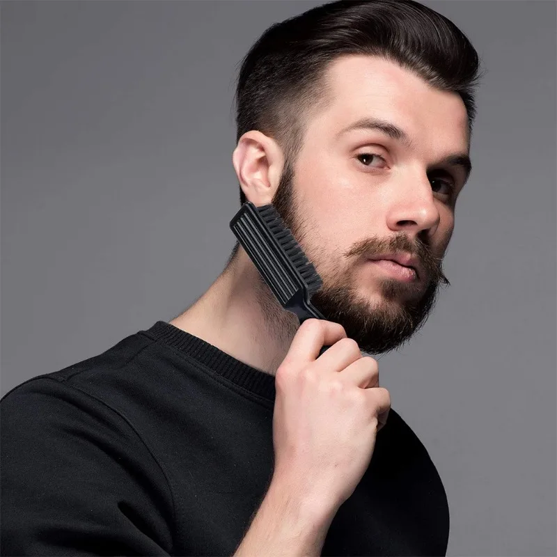 Black Small Beard Styling Brush Professional Shave Beard Brush Barber Vintage Oil Head Shape Carving Cleaning Brush