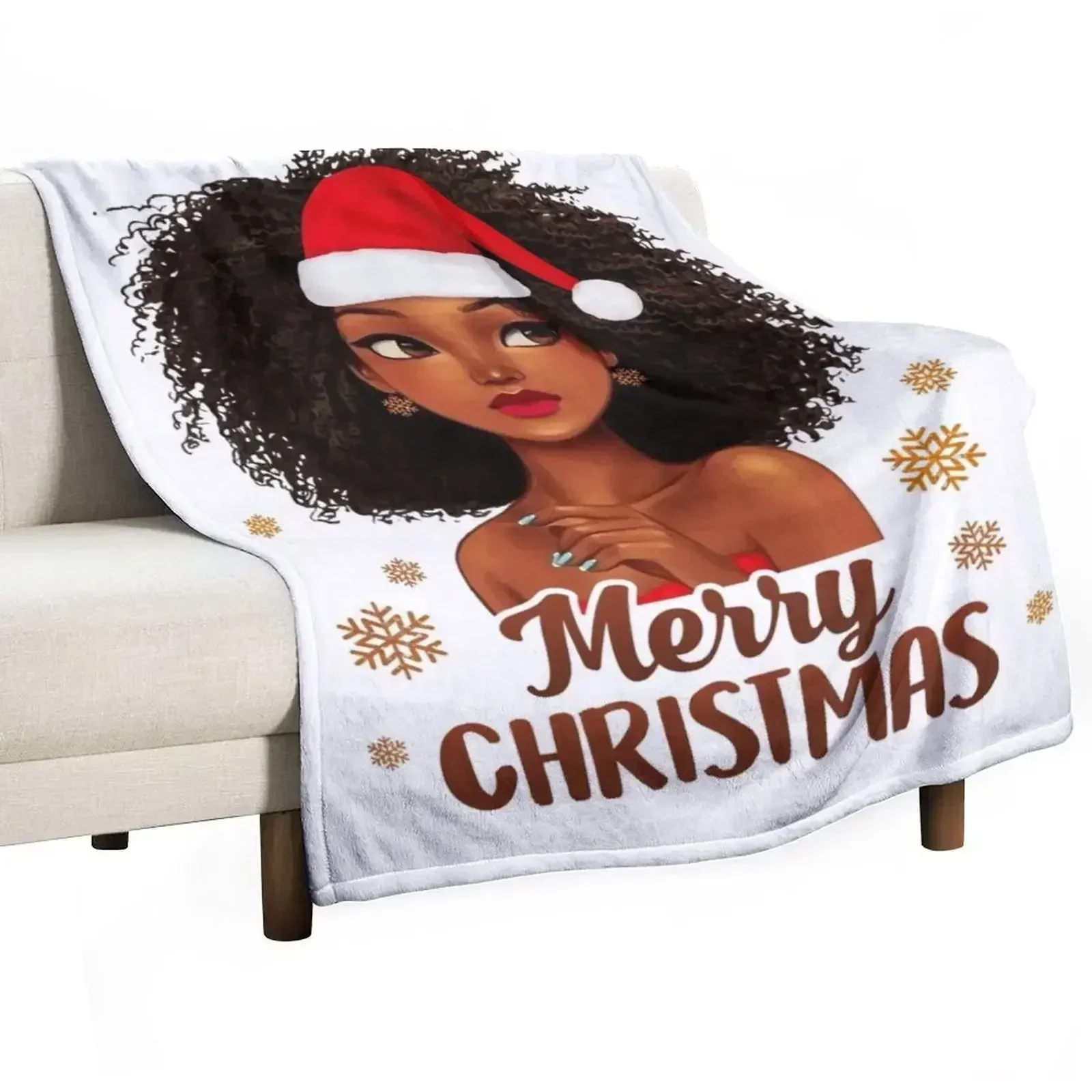 

Merry Christmas Santa African American Costume Xmas Girl Throw Blanket Decorative Sofa Flannel Fabric Cute Winter beds Blankets