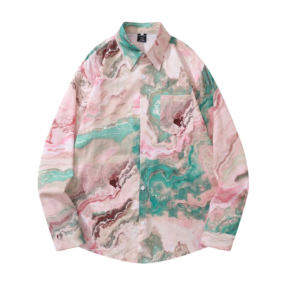 Turn-down Collar Print Hawaiian Shirt Long Sleeve Autumn Outerwear Male Top