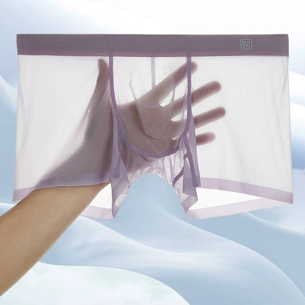 

Мужские прозрачные боксеры на плоской подошве, дышащие трусы, боксеры из ледяного шелка с низкой талией, нижнее белье, ультратонкие шорты, U-образные выпуклые трусики с мешочком