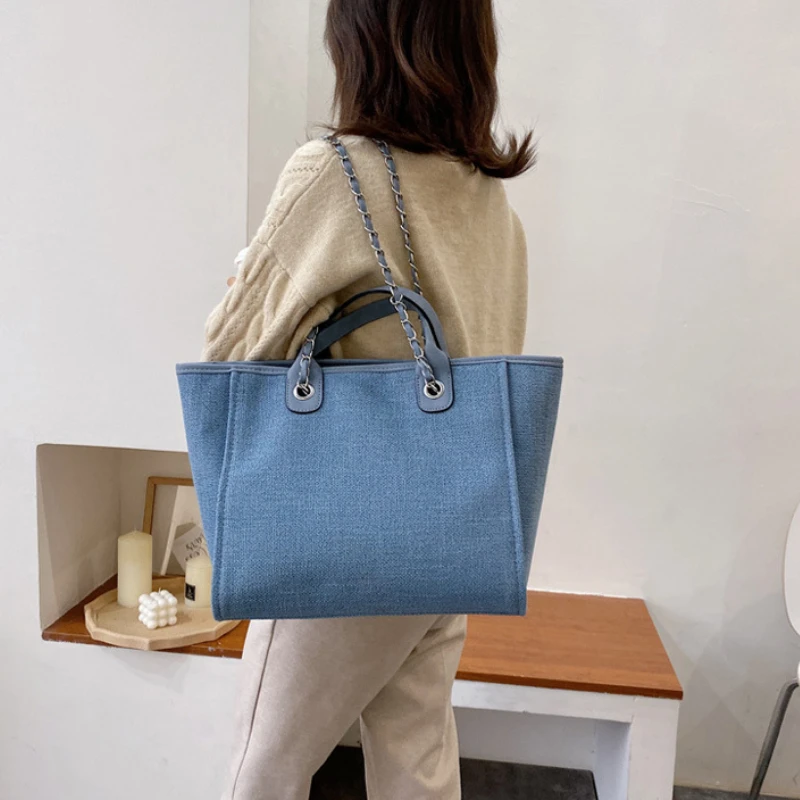 Women Casual Totes Bags Large Capacity Crossbody Canvas Bag Solid Color Travel Handbags Handheld Bucket Totes Big Shoulder Bag