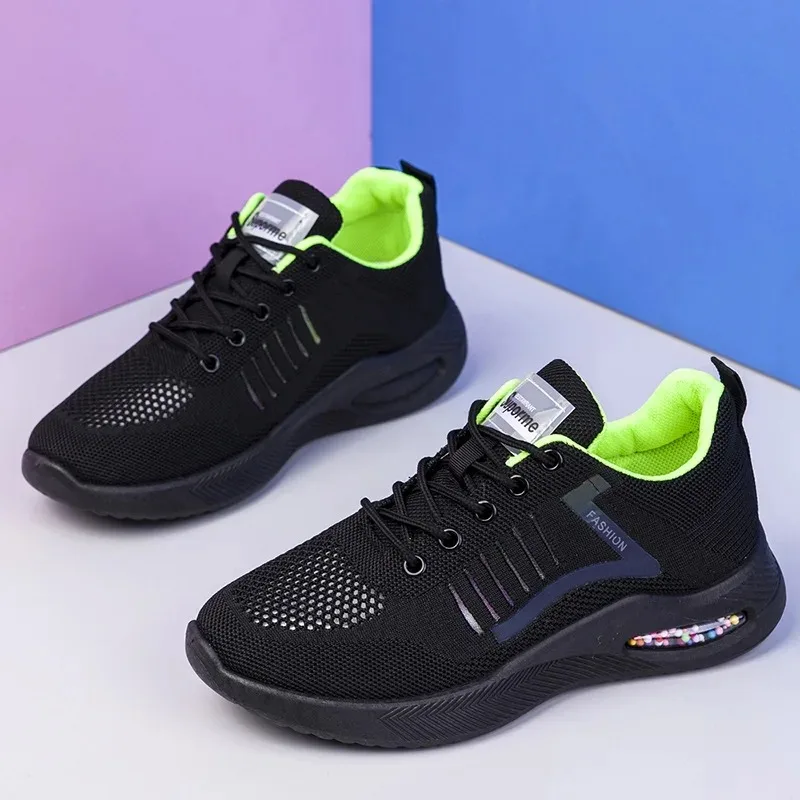 Zapatos deportivos con cámara de aire para mujer, zapatillas planas con plataforma a la moda, para correr y caminar, primavera y otoño, 2023