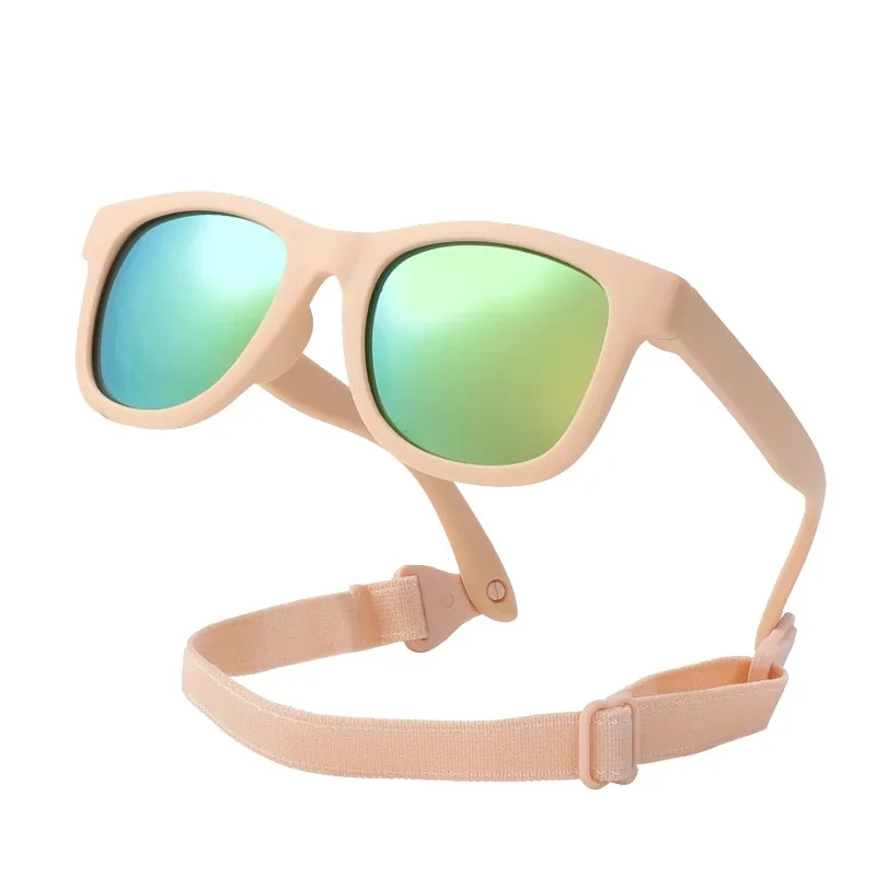 Newborn Baby Bendable Flexible Polarized Sunglasses with Strap Infant Boy Girls Square Silicone Frame Mirrored UV400 0-24 Months