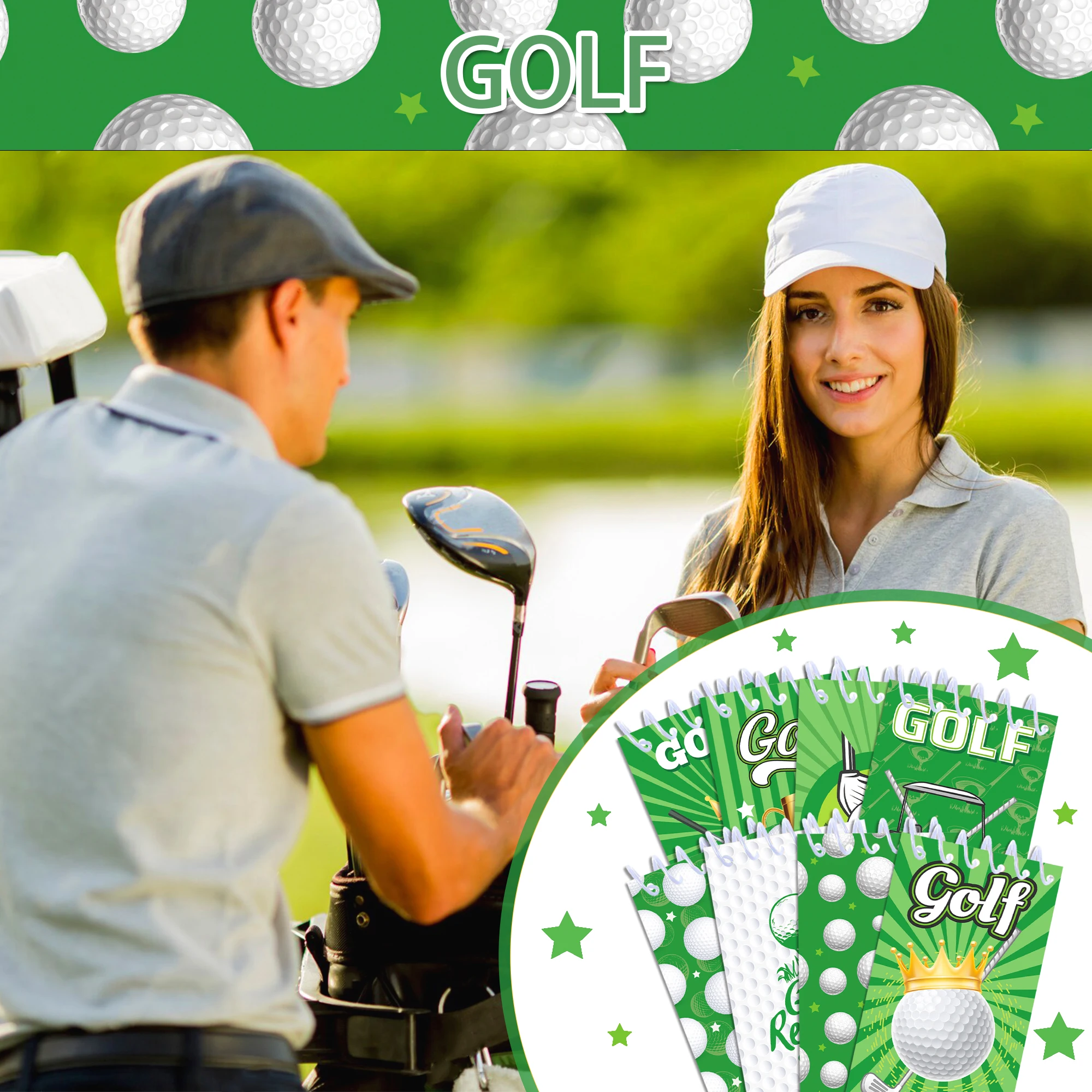 8/16/24pcs Golf Sport Spiral Notepad Golf Club Trophy Crown Pattern Pocket Notebook for Birthday Party Gifts Classroom Rewards