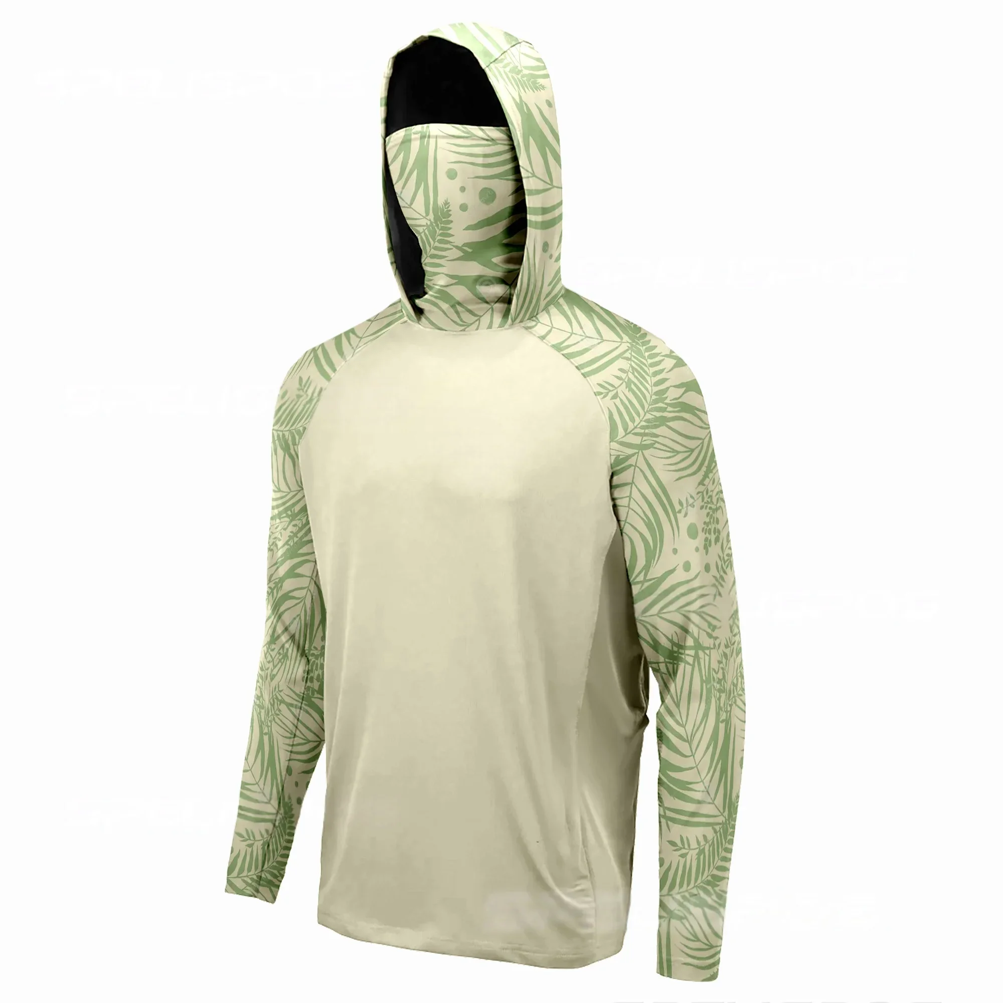 Men 3D Print Hooded Fishing Shirt Polyester Fiber Long Sleeve UV Protection Outdoor Face Cover Tops For Adult