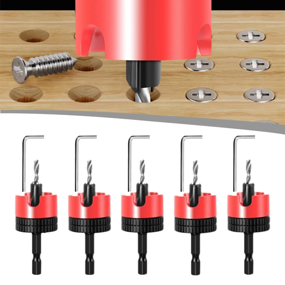 8mm Core Limiter Countersink Drill Bits Hex Shank Router Bit Set For Woodworking Screw Hole Drilling Tools Alloy Steel Red Black