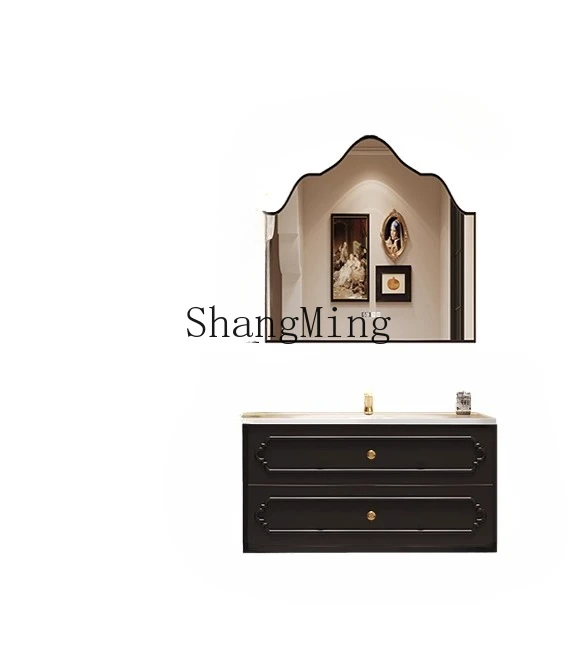 FG  good-looking new ceramic integrated basin retro wind bathroom rubber wood bathroom cabinet wash table combination