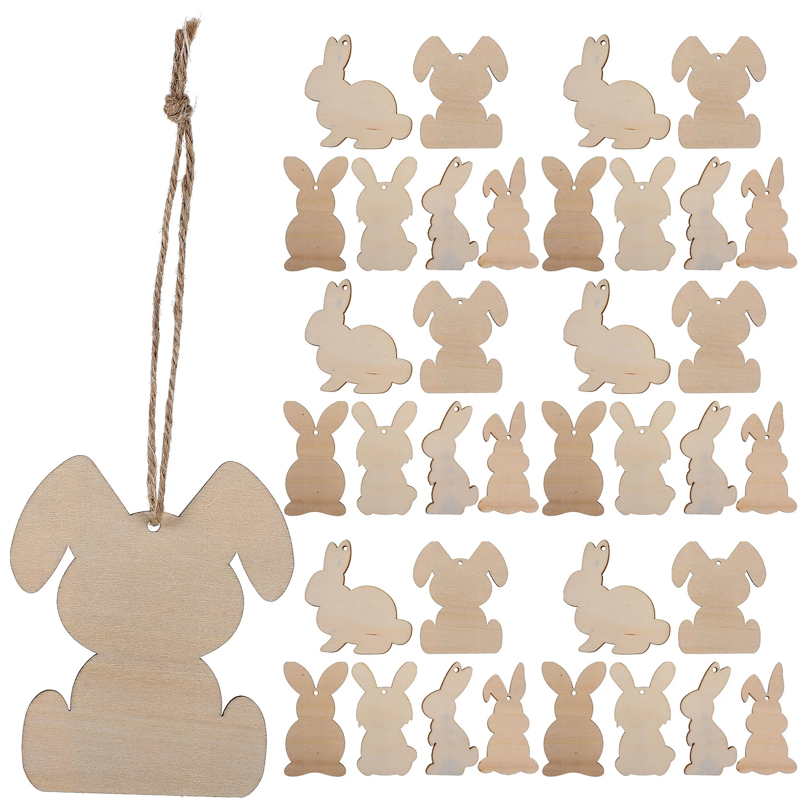 12 Unfinished Wooden Easter Bunny Cutouts 36pcs Set Polished No Burr Blank Shapes for Crafts Home Decoration