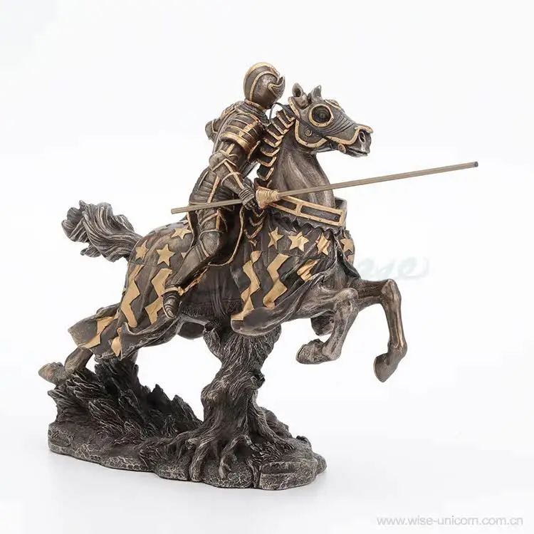 Medieval Armor Knight Riding Horse Statue Retro Bronze Gold European Warrior Sculpture Home Office Desktop Decor Bar Ornament