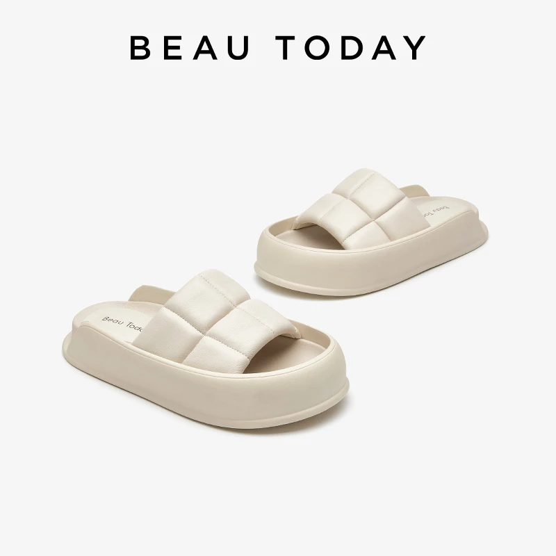 

BEAUTODAY повседневные тапочки, женские однотонные тапочки из овчины на платформе с открытым носком на плоской подошве, летняя уличная женская обувь ручной работы 34042