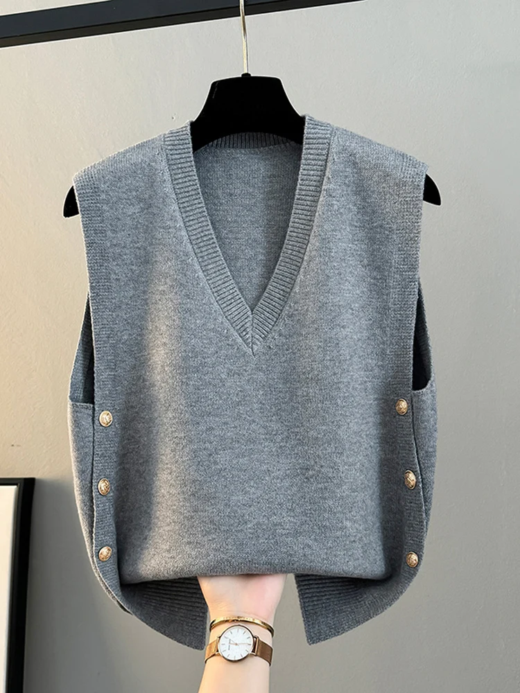 여성용 루즈 니트 조끼 2025 신상 봄 가을 겨울 브이넥 스웨터 자켓 아우터웨어 편안한 부드러운 원단