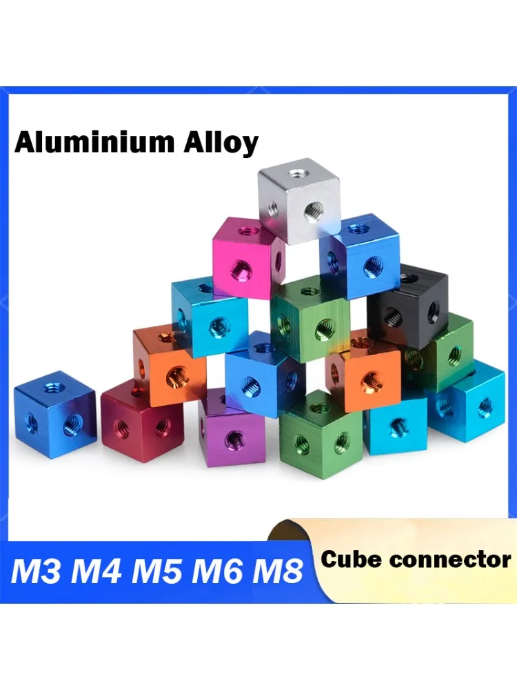 Bloc d'écrou à trous de vis M3 M4 M5 M6, 5 pièces, connexion de verrouillage en alliage d'aluminium, support carré, fixation de plaque filetée, bloc Cube 6 faces