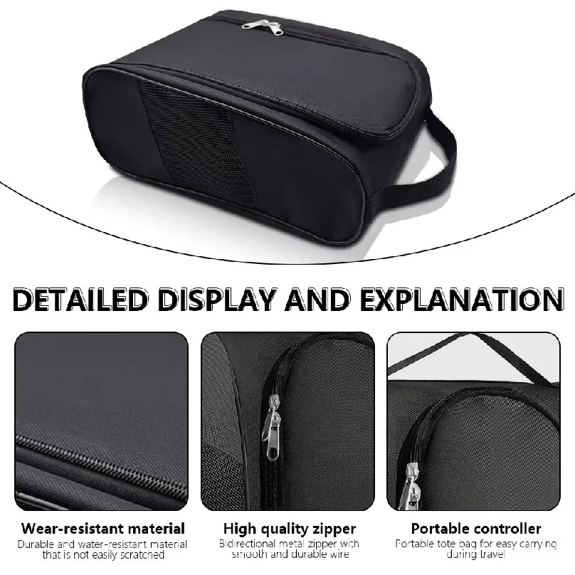 Breathable Golf Shoe Storage Bag Oxford Fabric Sports Footwear Carry Bag Portable Golf Course Shoe Tote with Mesh Side Pocket