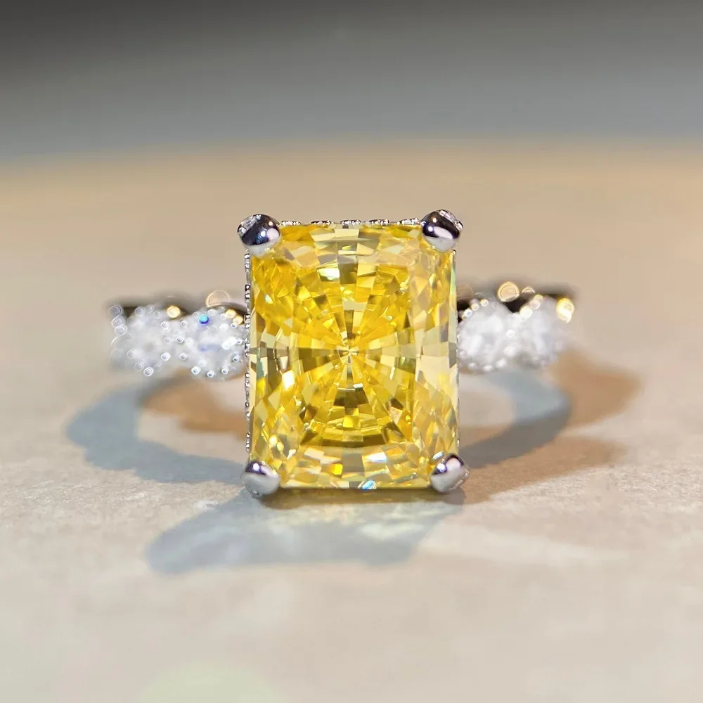 Nexil Jewelry  Luxury Solid Platinum PT950 Women's 4 karat Diamond Ring Yellow Diamond Four Claw Diamond Ring