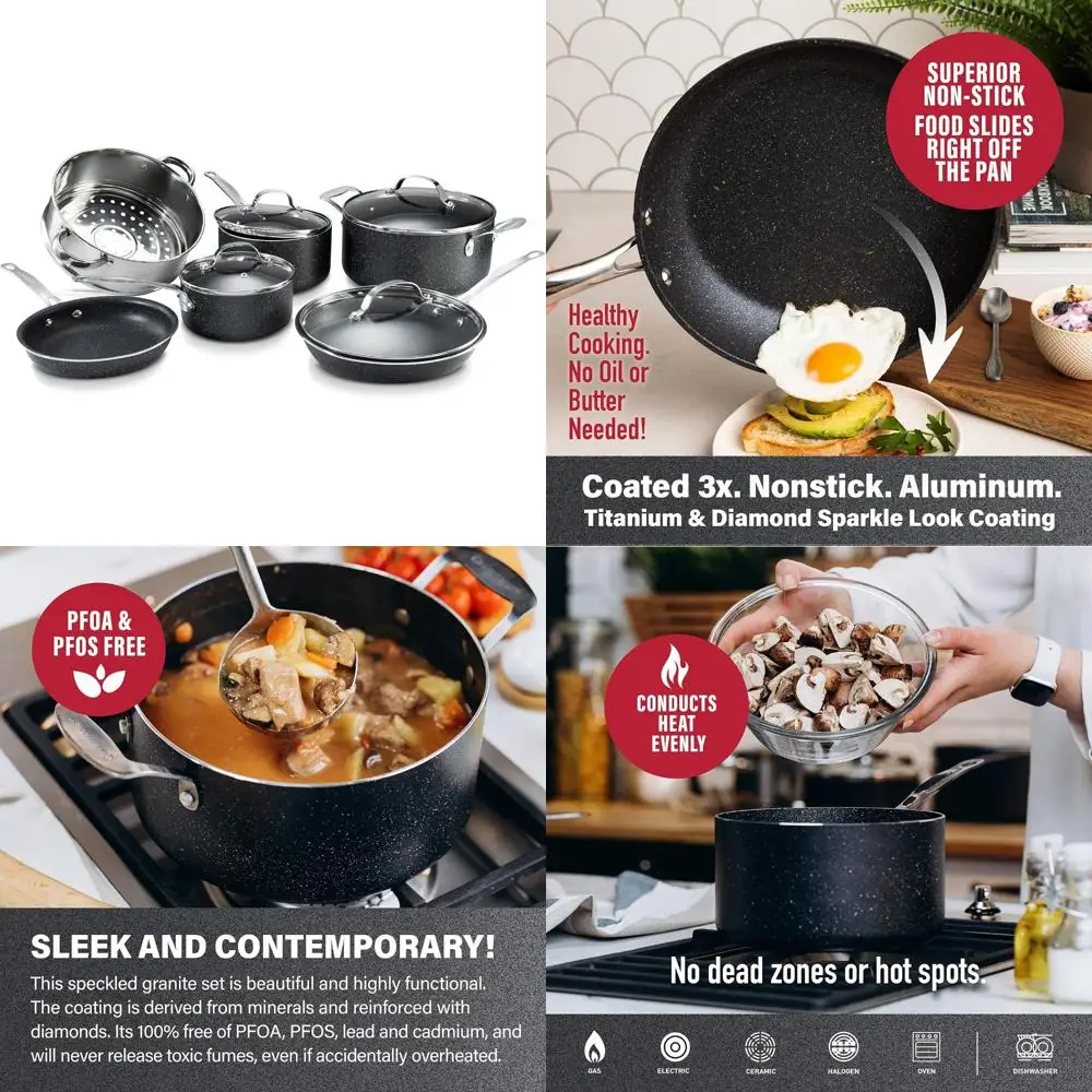 

Granitestone 10-Piece Nonstick Cookware Set: Scratch-Resistant, Granite-Coated, Dishwasher and Oven Safe Kitchenware