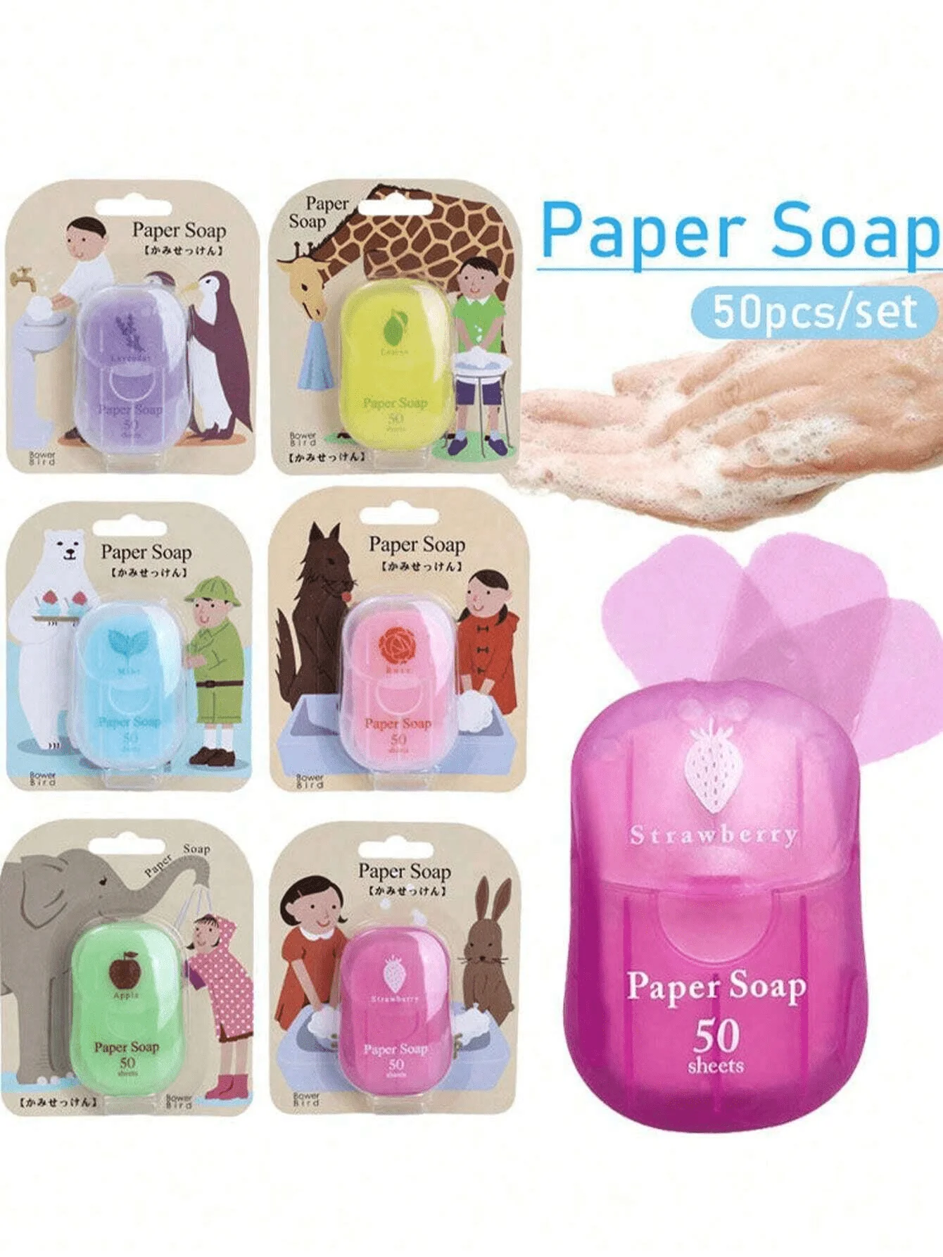 

50pcs Disposable Paper Soap Sheets, 6 Assorted Scents, Travel-Friendly Hand Cleaning Tablets