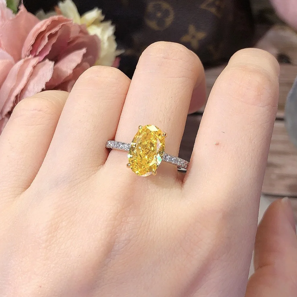 Anillos de diamantes con piedras preciosas de cuarzo amarillo pálido de 2 quilates con corte ovalado y ajuste de punta, joyería fina para mujer, bandas de compromiso elegantes