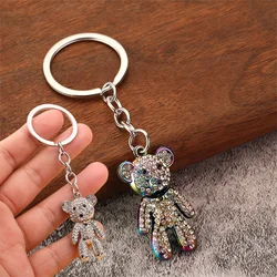 Crystal Bear Keychain For Woman Bag Charm Airpods Case Holder Metel Full Rhinestone Key Ring Pendant Accessories Couple Gift