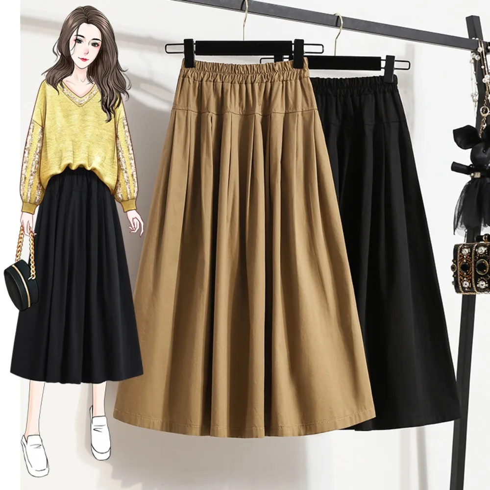

Casual sweet High Waist Chic solid Skirts Korean Fashion office lady Basics summer Plus Size Clothing