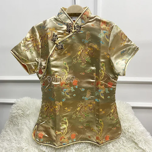 Imagen 2 del producto Nueva ropa Tang de Jacquard con flores para mujer, Top Qipao a la moda, Cheongsams Vintage mejorados, camisa de satén, Tops con botones, ropa de talla grande