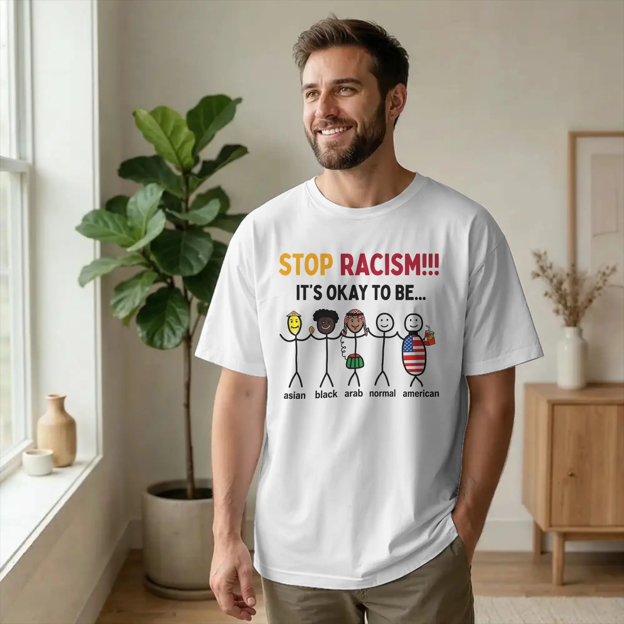 Stop Racism,Equality Anti Racism Diversity Unity  T-Shirt Unisex Cotton Tops Printed  Round Neck Short Sleeve