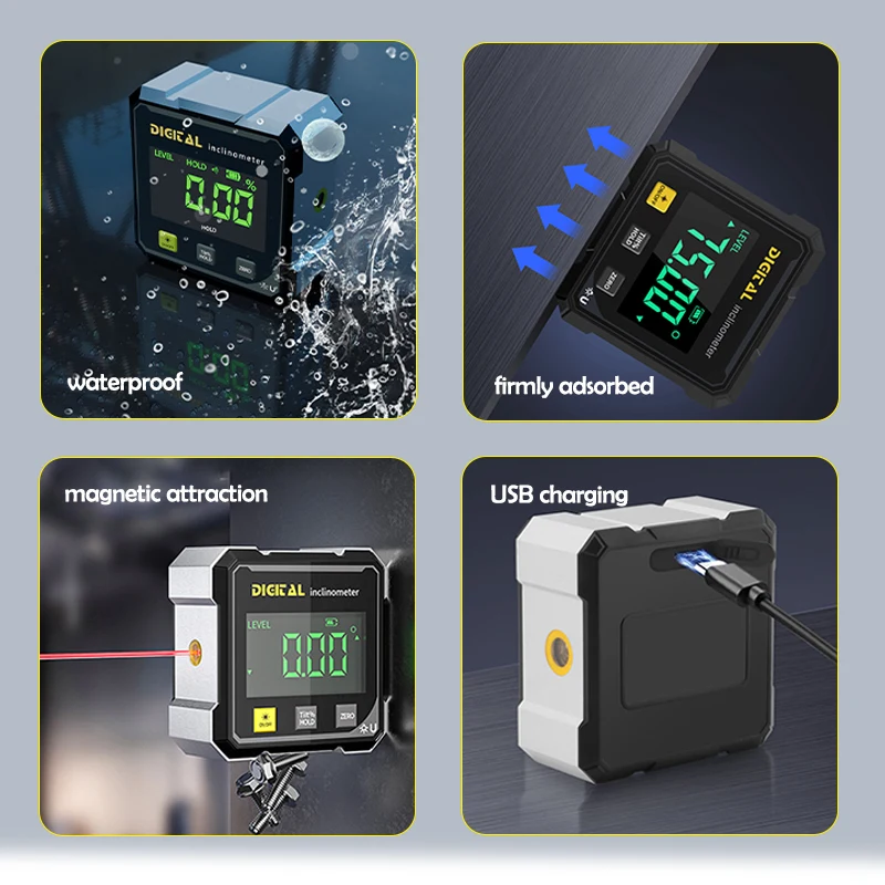 مقياس زاوية رقمي مغناطيسي مقياس الميل الإلكتروني الاحترافي USB قابل للشحن مقياس الميل زاوية مكتشف